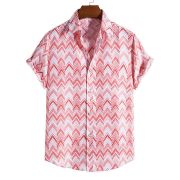 Men’s Coral Red Chevron Print Relaxed Fit Shirt