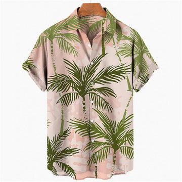 Men’s Blush Pink Tropical Palm Print Relaxed Fit Shirt