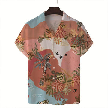 Men’s Rust Tropical Jungle Print Relaxed Fit Shirt