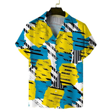 Men’s Blue & Yellow Abstract Print Relaxed Fit Shirt