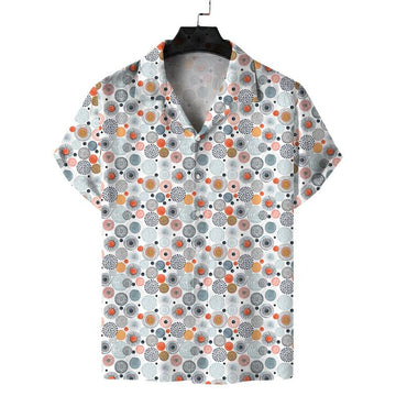 Men’s White Multicolour Circular Print Relaxed Fit Shirt