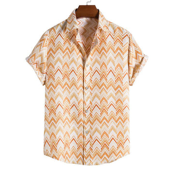 Men’s Mustard Yellow Chevron Print Relaxed Fit Shirt