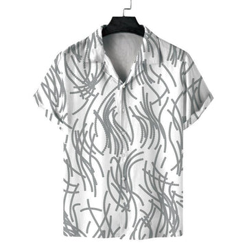 Men’s White Abstract Line Print Relaxed Fit Shirt
