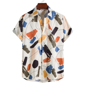 Men’s Ivory Multicolour Abstract Brushstroke Relaxed Fit Shirt