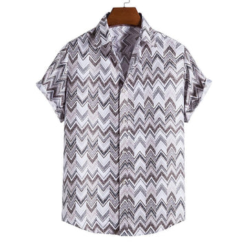 Men’s Grey Chevron Print Relaxed Fit Shirt