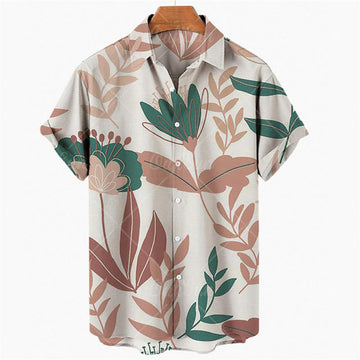 Men’s Beige Tropical Botanical Print Relaxed Fit Shirt