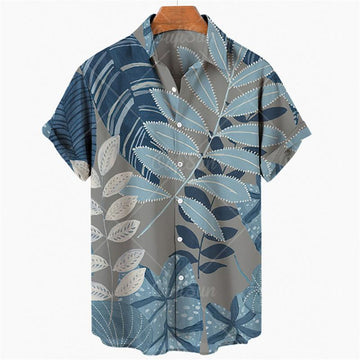 Men’s Slate Grey Tropical Leaf Print Relaxed Fit Shirt