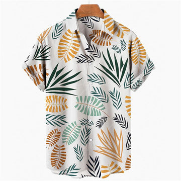 Men’s Ivory Tropical Leaf Print Relaxed Fit Shirt