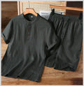 Men’s Graphite Charcoal Grey linen Textured Polo Co-Ord Set