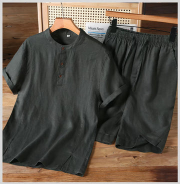 Men’s Graphite Charcoal Grey linen Textured Polo Co-Ord Set