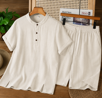 Men’s Graphite Off-white linen Textured Polo Co-Ord Set