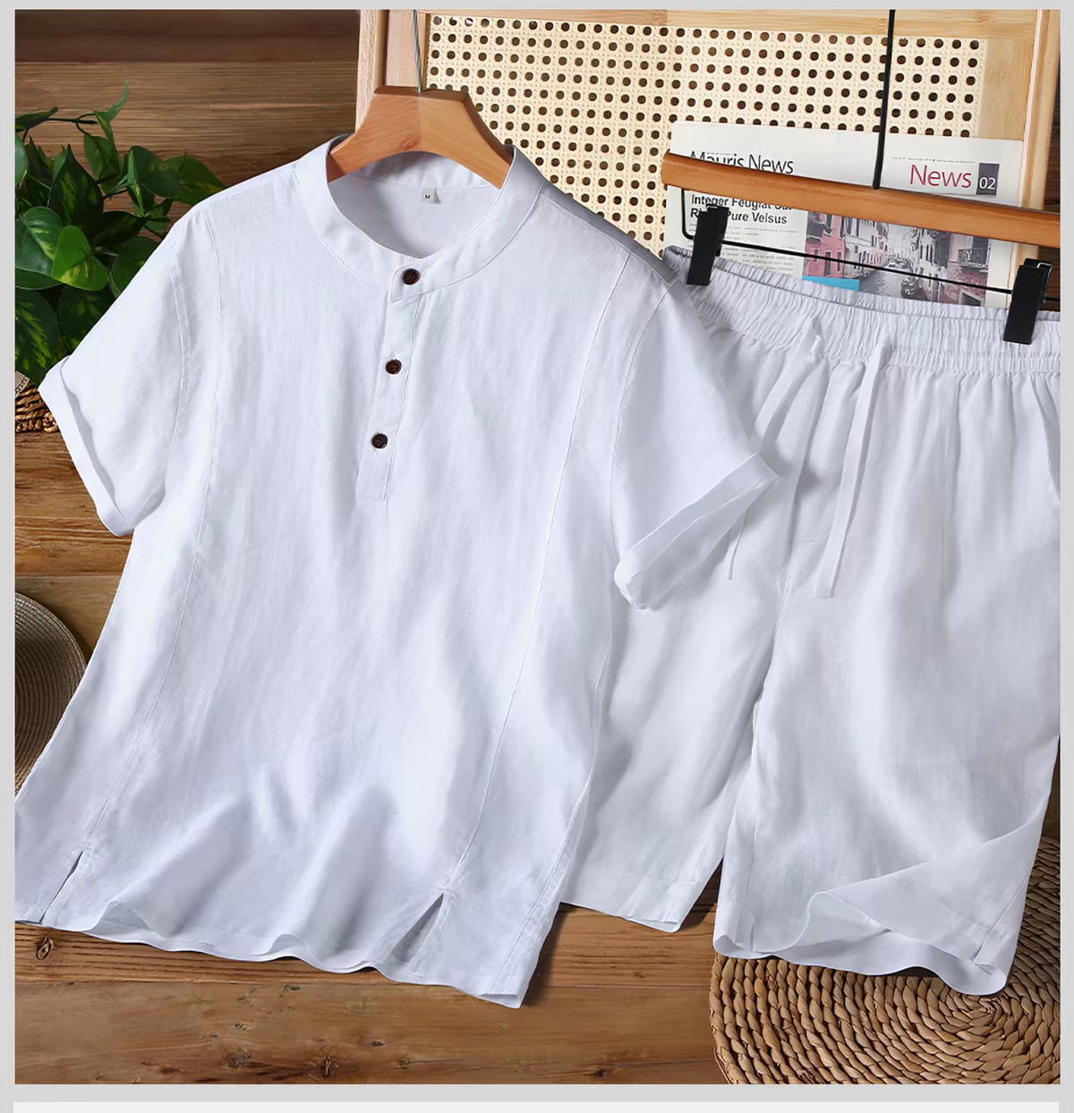 Men’s Graphite White linen Textured Polo Co-Ord Set