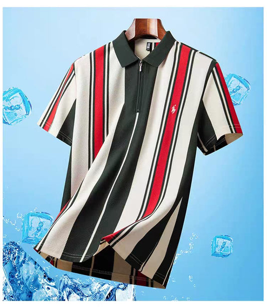 Men’s Stripe Zip Polo Shirt