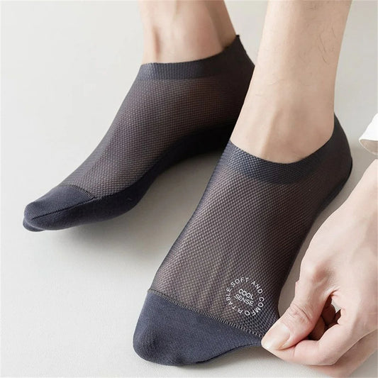 Men's 6-Pack Invisible Hollow Out Mesh Non-Slip Socks