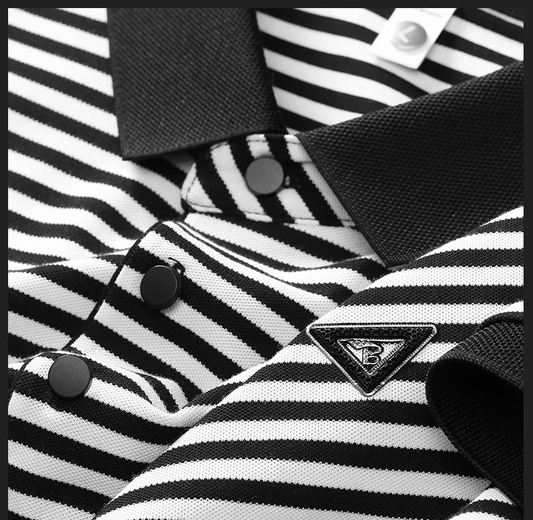 Vintage Black and white Striped Branded Polo T-Shirt