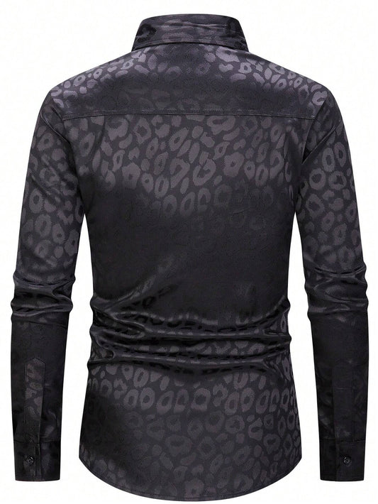 Jacquard Leopard-Print Long Sleeve Shirt